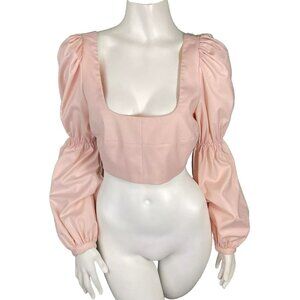 Lovers + Friends Women’s Puff Long Sleeve Crop Cropped Top Pink Size Medium